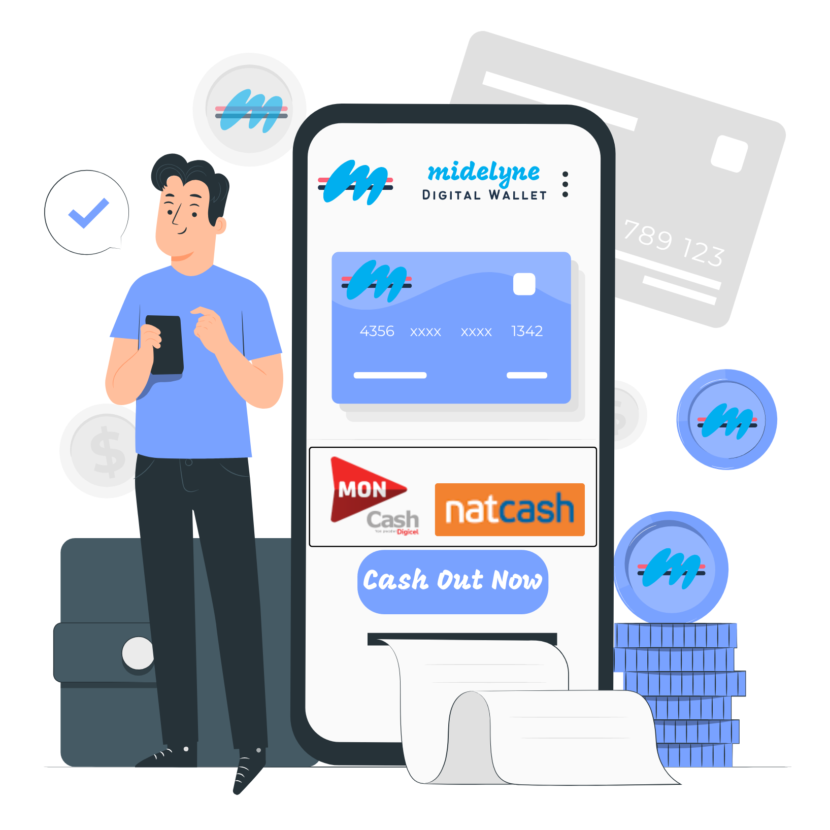 Man withdrawing cash to moncash or natcash from the midelyne app